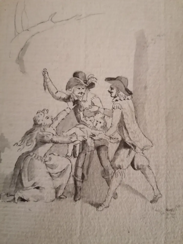 Dessin esquisse attribué à Henri Baron peintre Genevois Salle des Ventes La Découverte