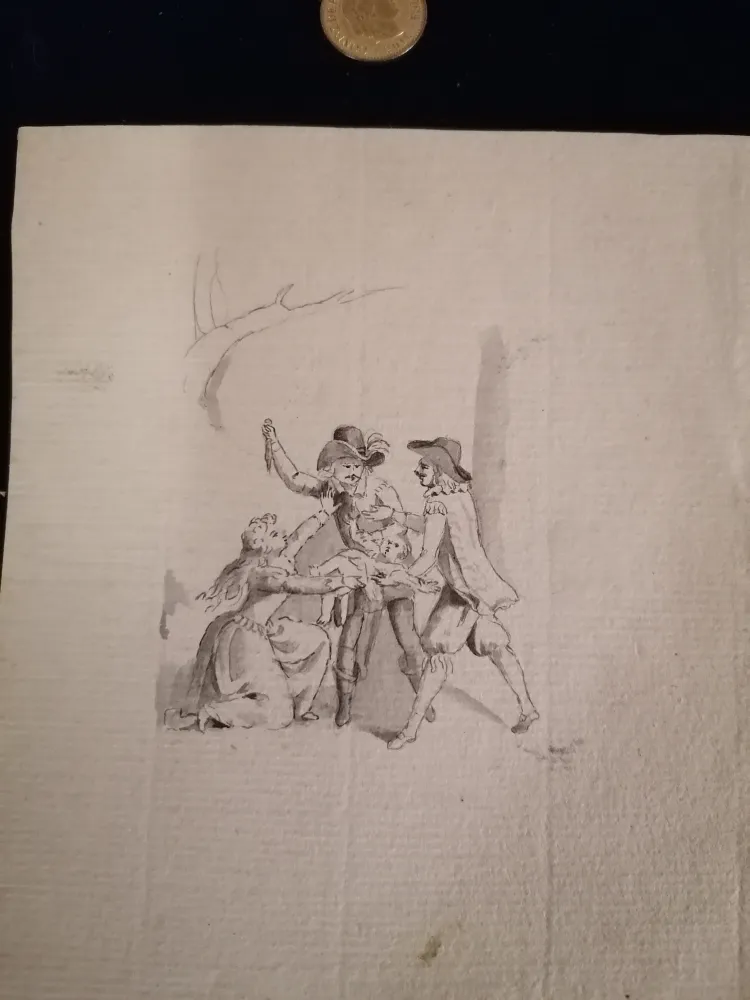Dessin esquisse attribué à Henri Baron peintre Genevois Salle des Ventes La Découverte