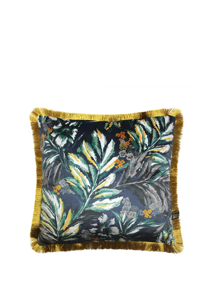 Scatterbox Juniper Fringed Feather Cushion, Navy Scatter Box