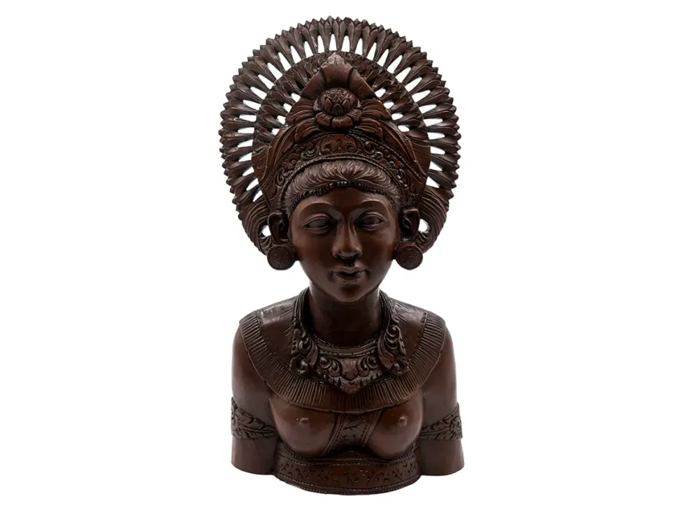 Sculpture sur bois, figure féminine ethnique, Thaïlande
