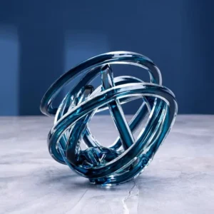Sculpture en verre bobine torsadée bleu 16 cm
