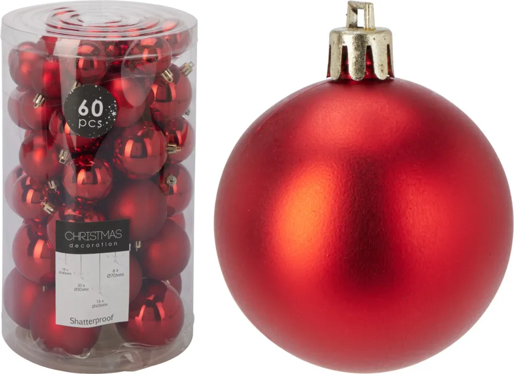 Set de boules de noël 60pcs rouge