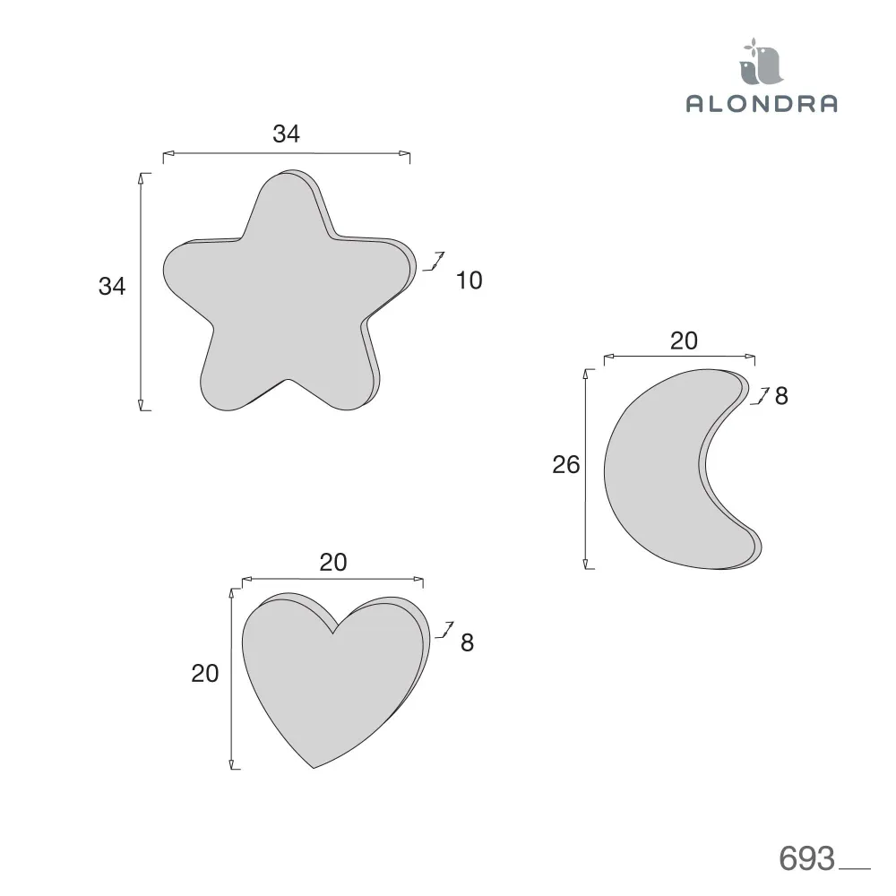 Set 3 coussins décoratifs (lune, étoile, cœur) imprimé jungle · 693-147 Natura
