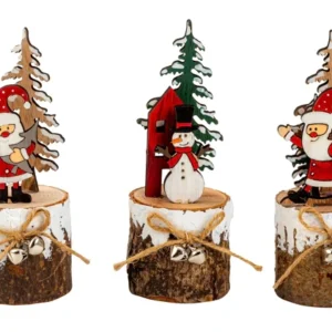 Décoration de Noël sur tronc en bois h = 15,5 cm, Simcha Trade