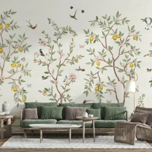 Papier Peint Panoramique Jardin de Citronniers et Oiseaux Sir Edward