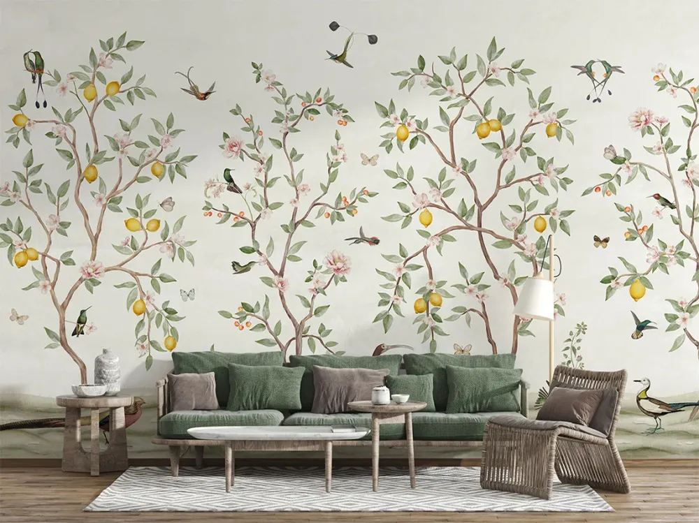 Papier Peint Panoramique Jardin de Citronniers et Oiseaux Sir Edward