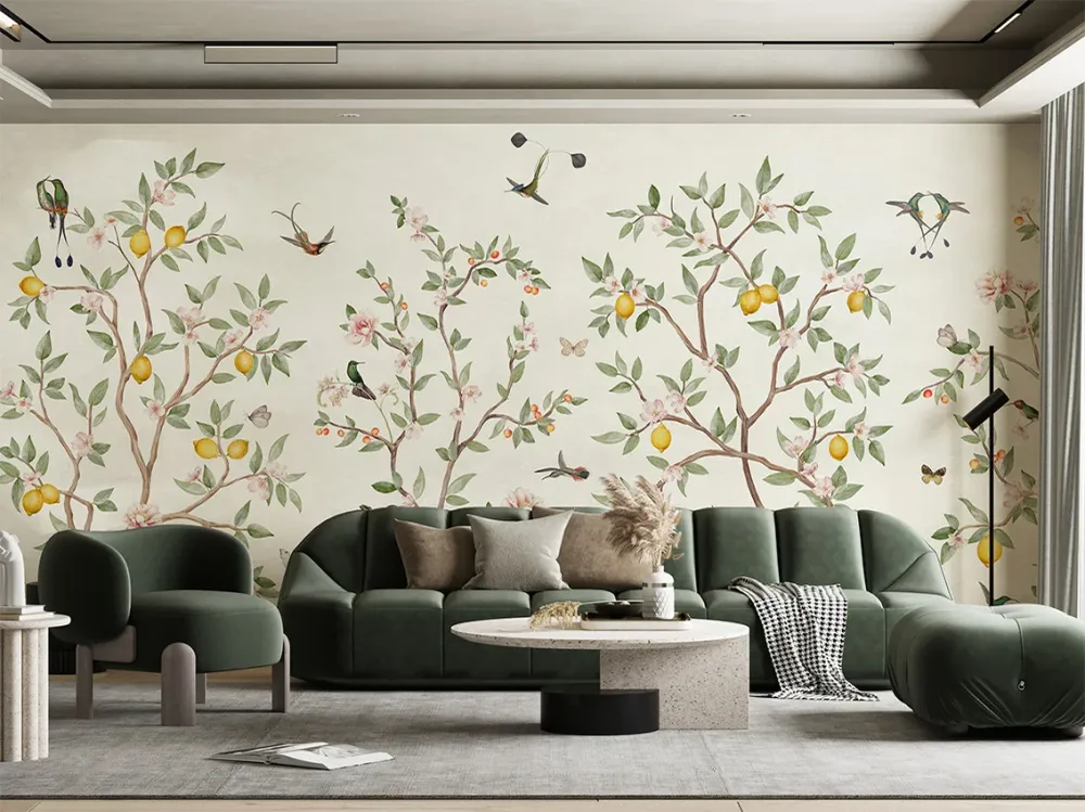 Papier Peint Panoramique Jardin de Citronniers et Oiseaux Sir Edward