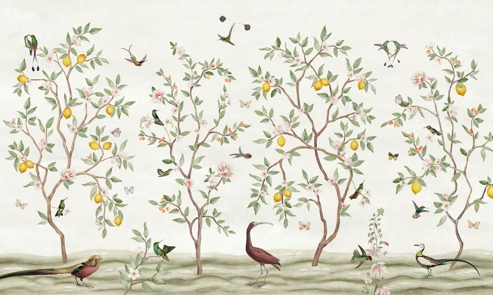 Papier Peint Panoramique Jardin de Citronniers et Oiseaux Sir Edward