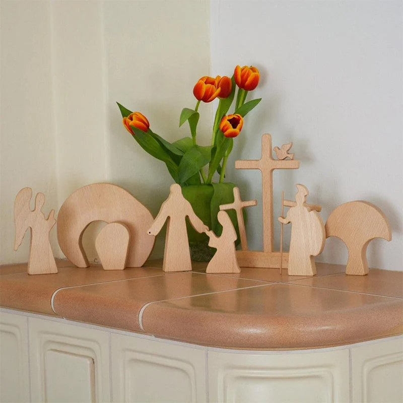Décoration en bois scène de Pâques sousoleil