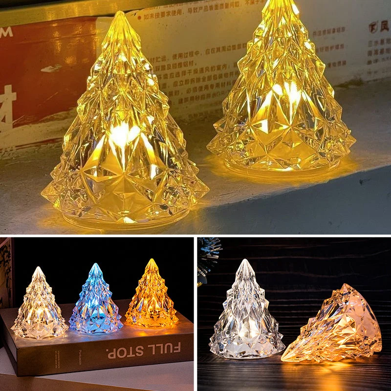 Mini veilleuse de sapin de Noël en cristal à DEL Warm sousoleil