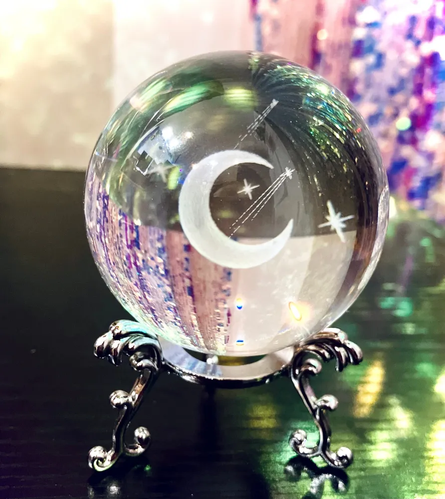 sphere cristal de verre feng Shui Croissant de lune etoile