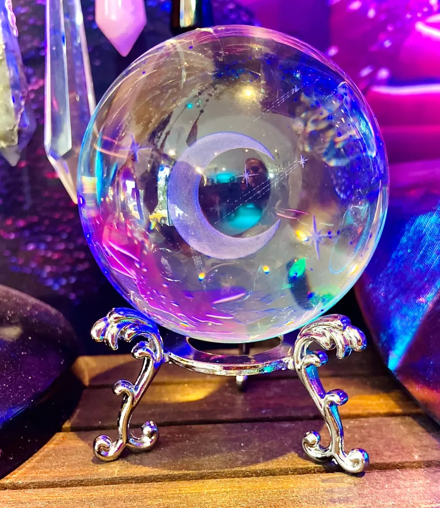 sphere cristal de verre feng Shui Croissant de lune etoile