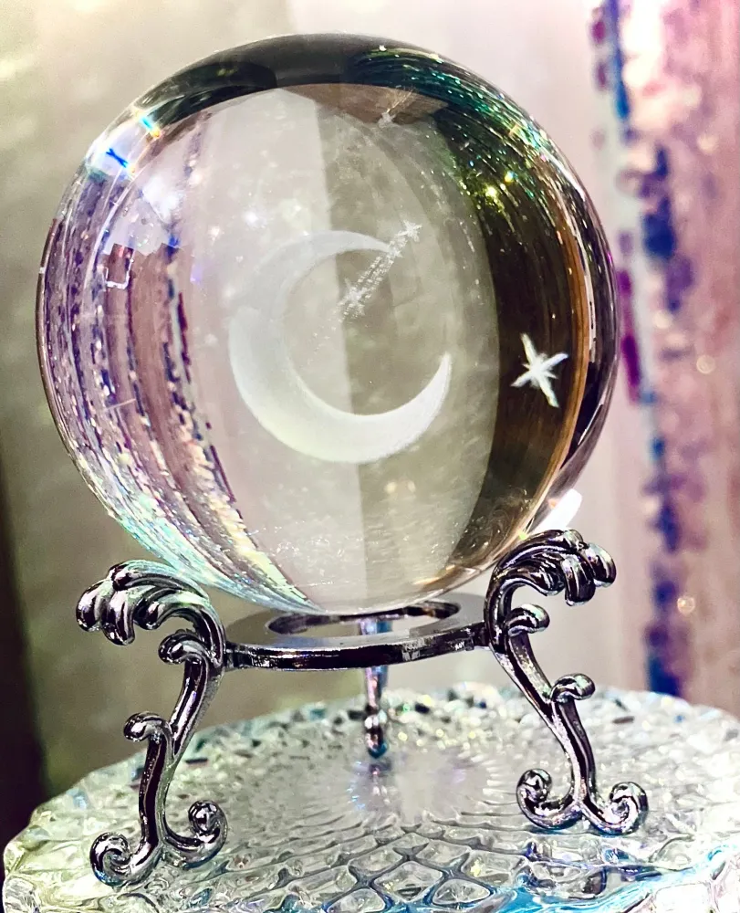 sphere cristal de verre feng Shui Croissant de lune etoile