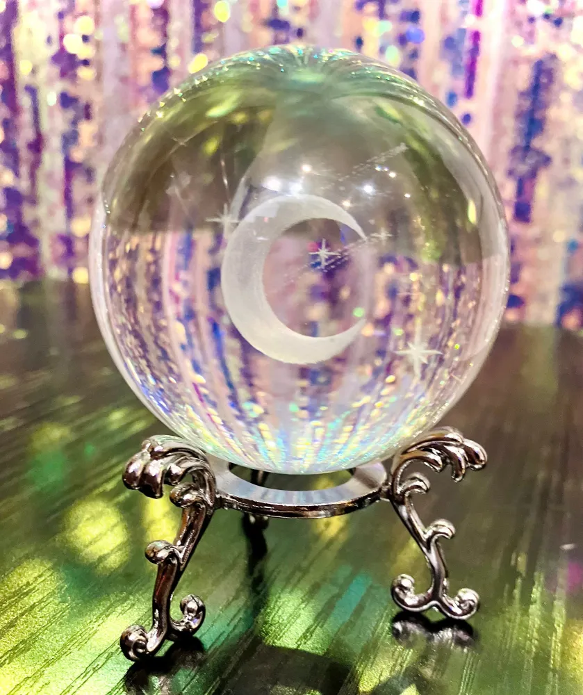 sphere cristal de verre feng Shui Croissant de lune etoile