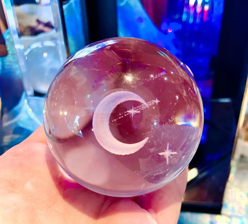 sphere cristal de verre feng Shui Croissant de lune etoile