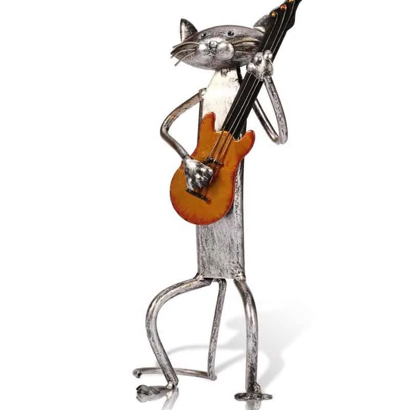 Statue Chat en métal musicien guitare 30 cm