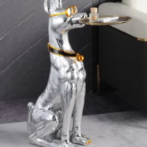Statue Dobermann table appoint argenté 75 cm