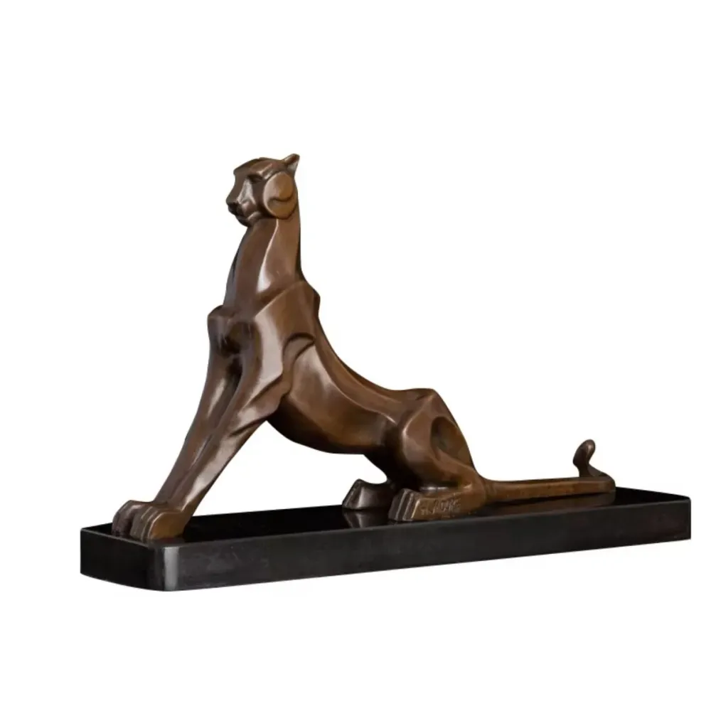 Statue léopard assis en bronze 24 cm