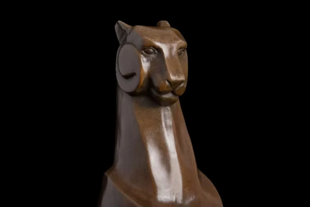 Statue léopard assis en bronze 24 cm