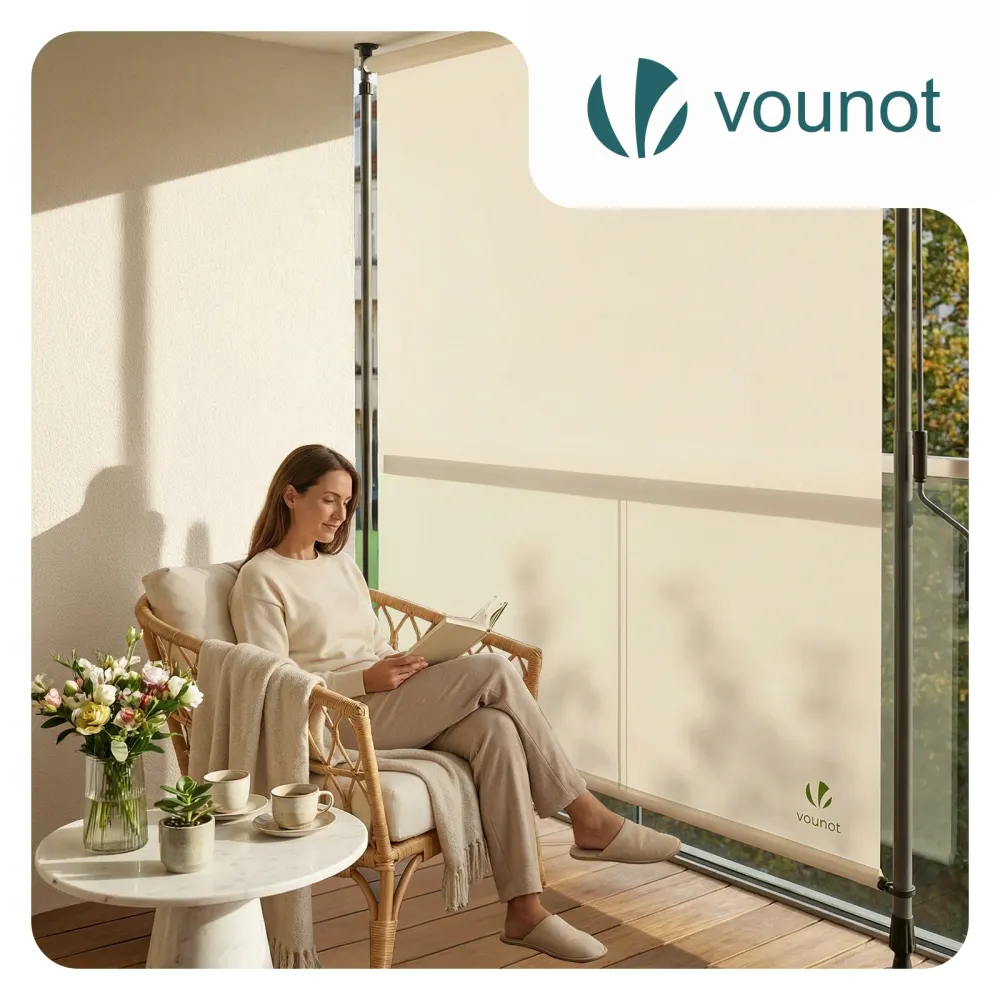 Store vertical sans percage extensible exterieur 150x310cm polyester beige
