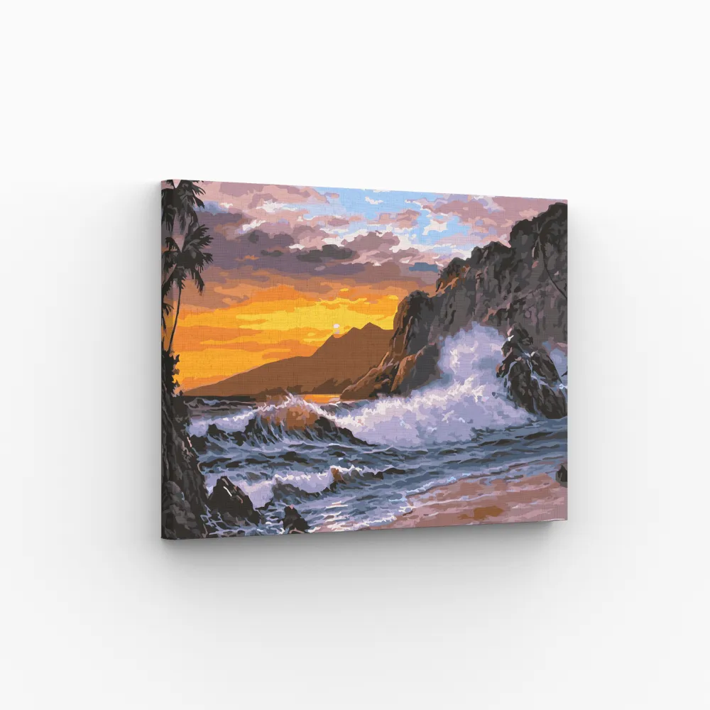 Surfez sur les vagues au coucher du soleil
