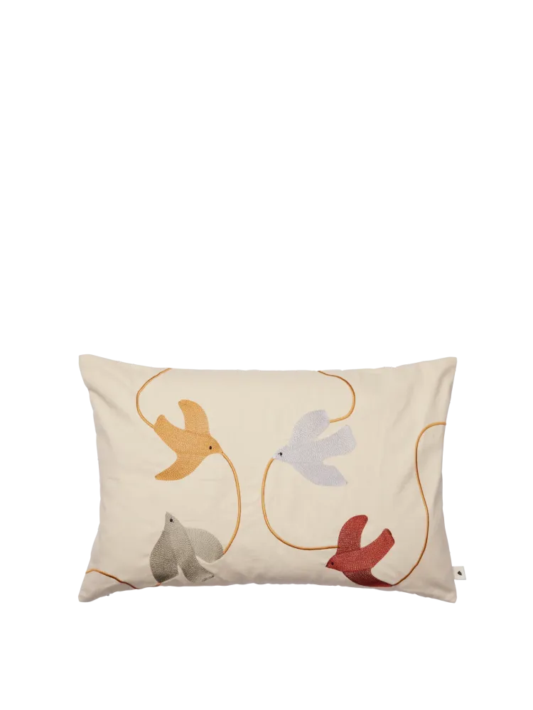 Swif Bird Embroidered Cushion Cover - Rectangular - Multi