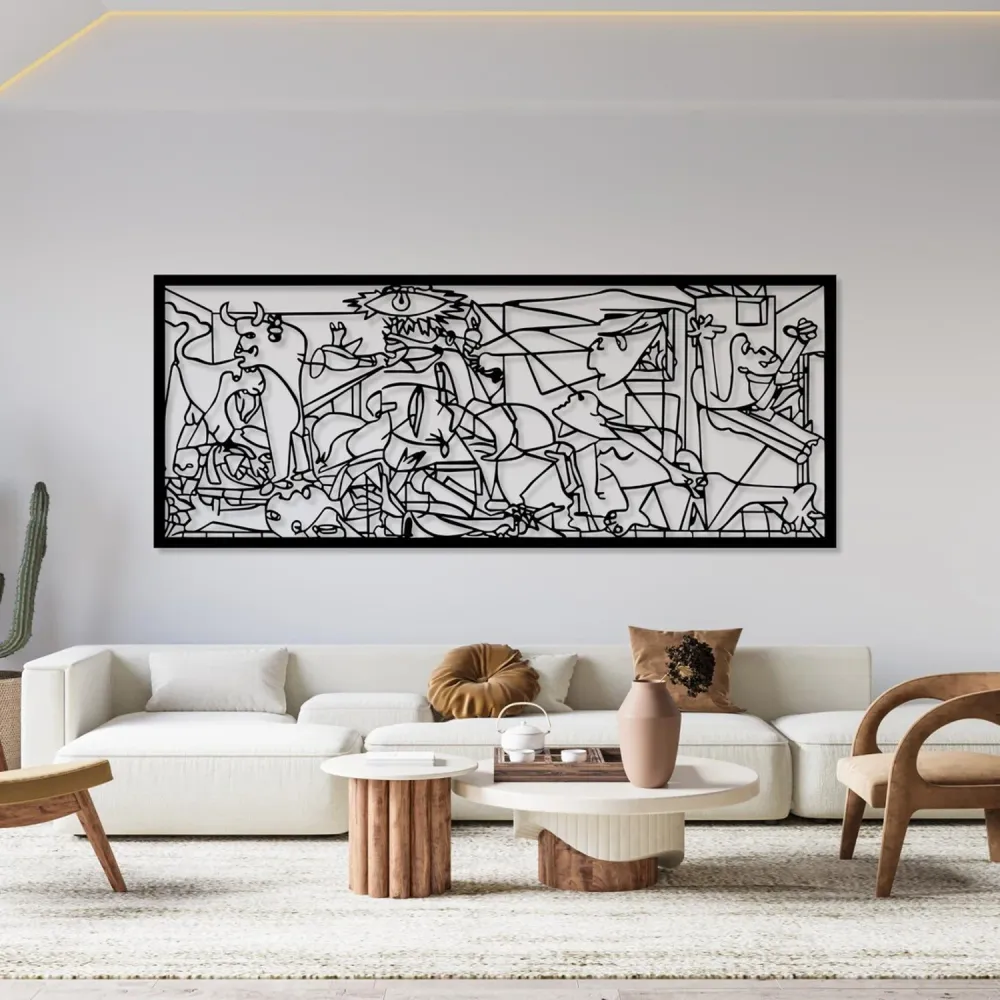 Tableau ajouré, décoration murale 3D, tableau 3D "Guernica de Pablo Picasso" 80x32cm Noir