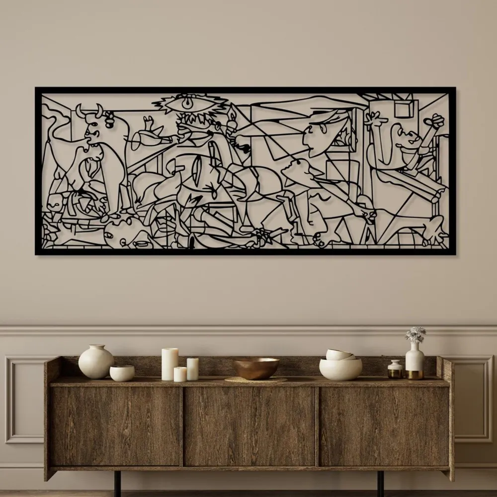 Tableau ajouré, décoration murale 3D, tableau 3D "Guernica de Pablo Picasso" 80x32cm Noir