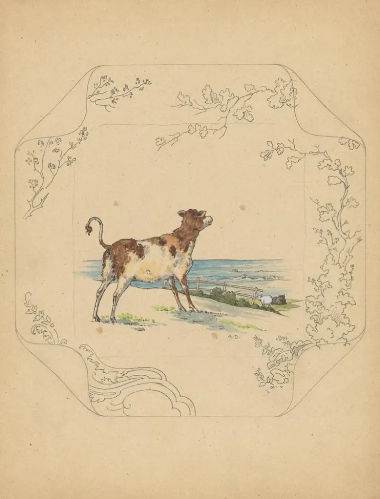 Tableau Conception d'une planche du modèle Square avec des vaches en mer - Albert Louis Dammouse | Reproduction