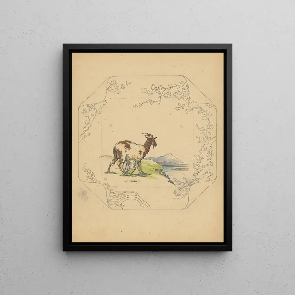 Tableau Conception d'une plaque modèle carrée avec une chèvre en lactation - Albert Louis Dammouse | Reproduction