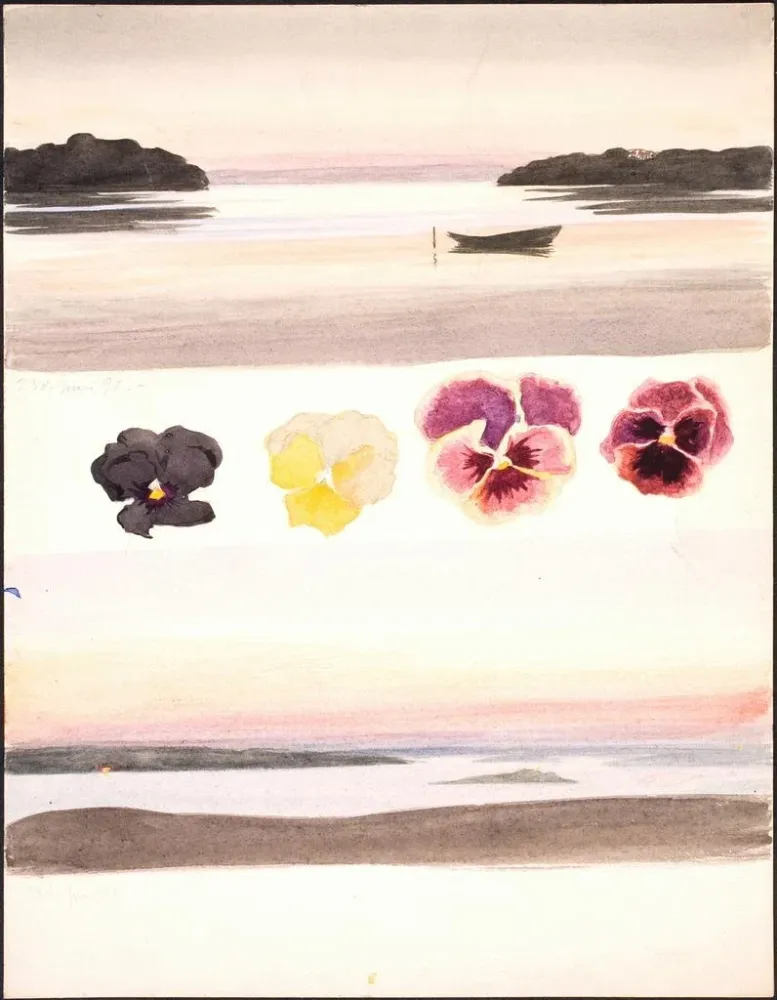 Tableau Deux paysages du soir séparés par des études de fleurs - Agnes Slott-Møller | Reproduction