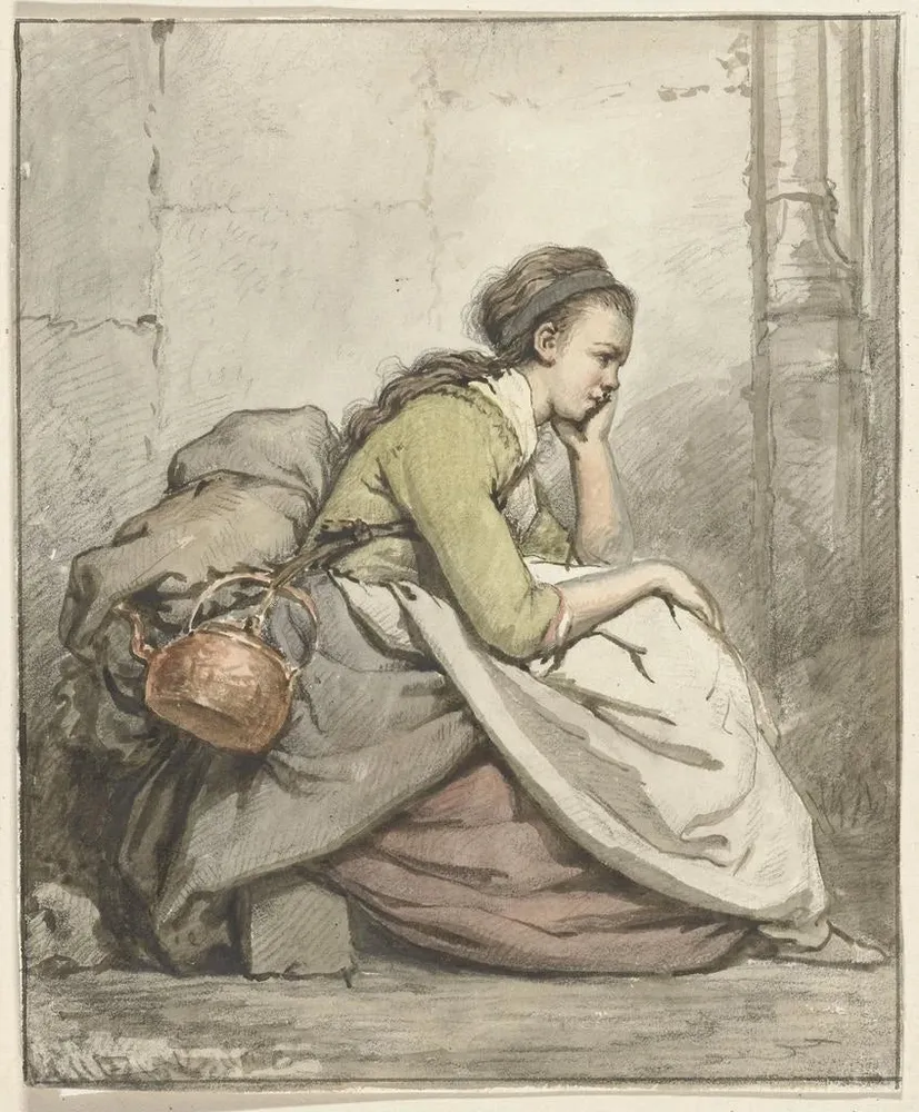 Tableau Femme assise avec une chaudière en cuivre - Abraham van Strij | Reproduction