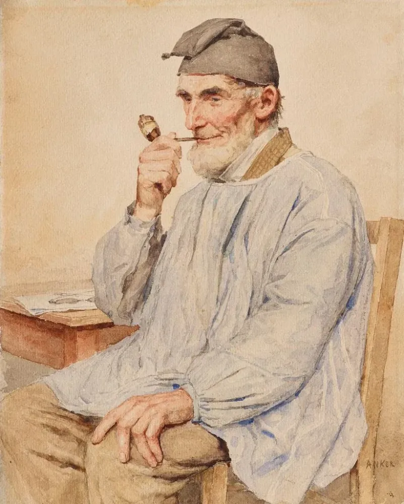 Tableau Fermier assis avec une pipe - Albert Anker | Reproduction