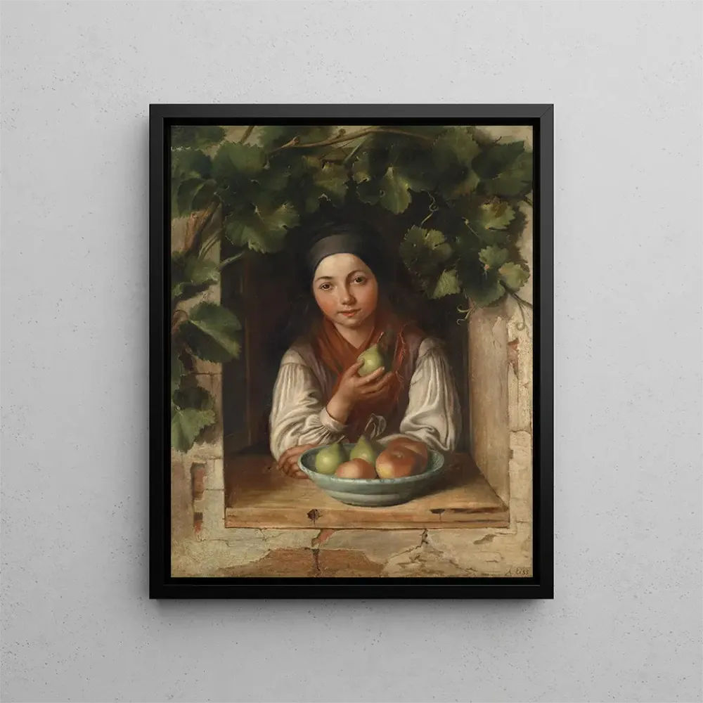 Tableau Fille à la fenêtre couverte de vigne - Alois Eiss | Reproduction