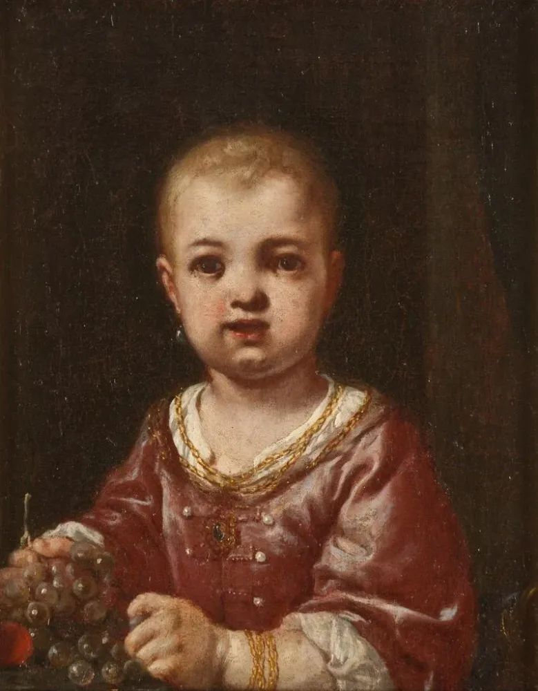 Tableau Fille tenant une grappe de raisin - Antonio Mercurio Amorosi | Reproduction