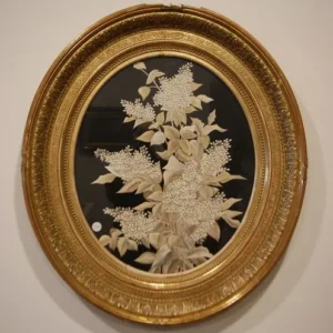 Tableau français ancien de 1800 avec cadre ovale doré