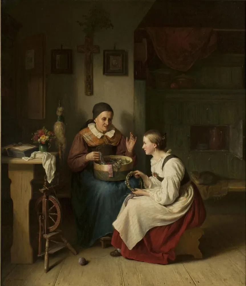 Tableau Grand-mère avec sa petite-fille - August Heinrich Niedmann | Reproduction