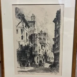 Tableau Gravure Estampe Signé Charles Nollet Paris Rue des Francs Bourgeois
