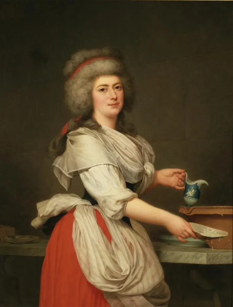Tableau Madame . Aughi, amie de la reine Marie-Antoinette, en laitière à la Laiterie royale de Trianon - Adolf Ulrik Wertm...