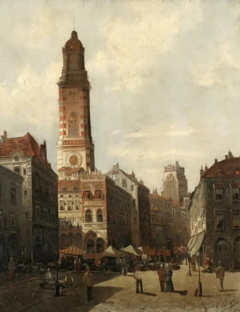 Tableau Un marché de rue - August von Siegen | Reproduction