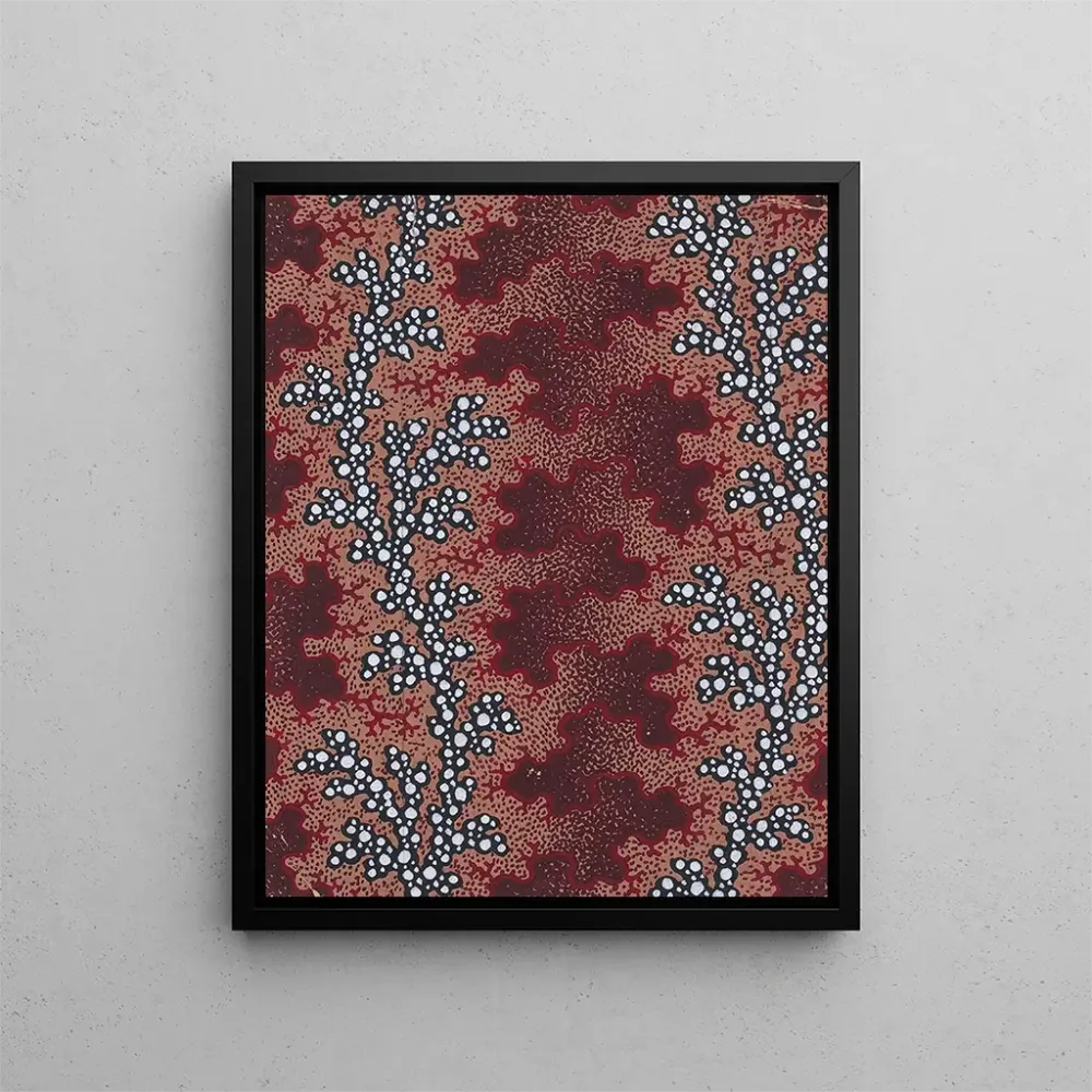 Tableau Motif textile avec guirlandes verticales ondulantes de perles séparées par des bandes verticales de motifs vermicu...