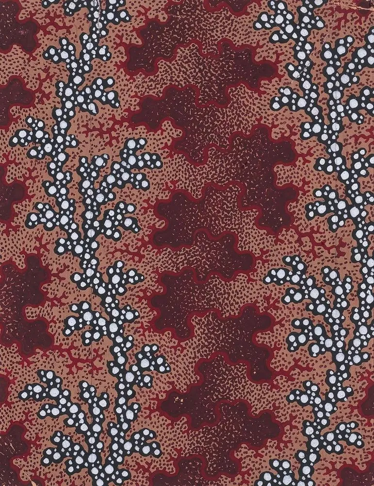 Tableau Motif textile avec guirlandes verticales ondulantes de perles séparées par des bandes verticales de motifs vermicu...