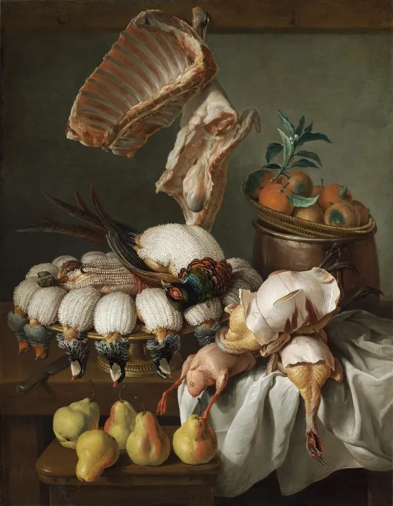 Tableau Nature morte avec viande de gibier et fruits habillés - Alexandre François Desportes | Reproduction