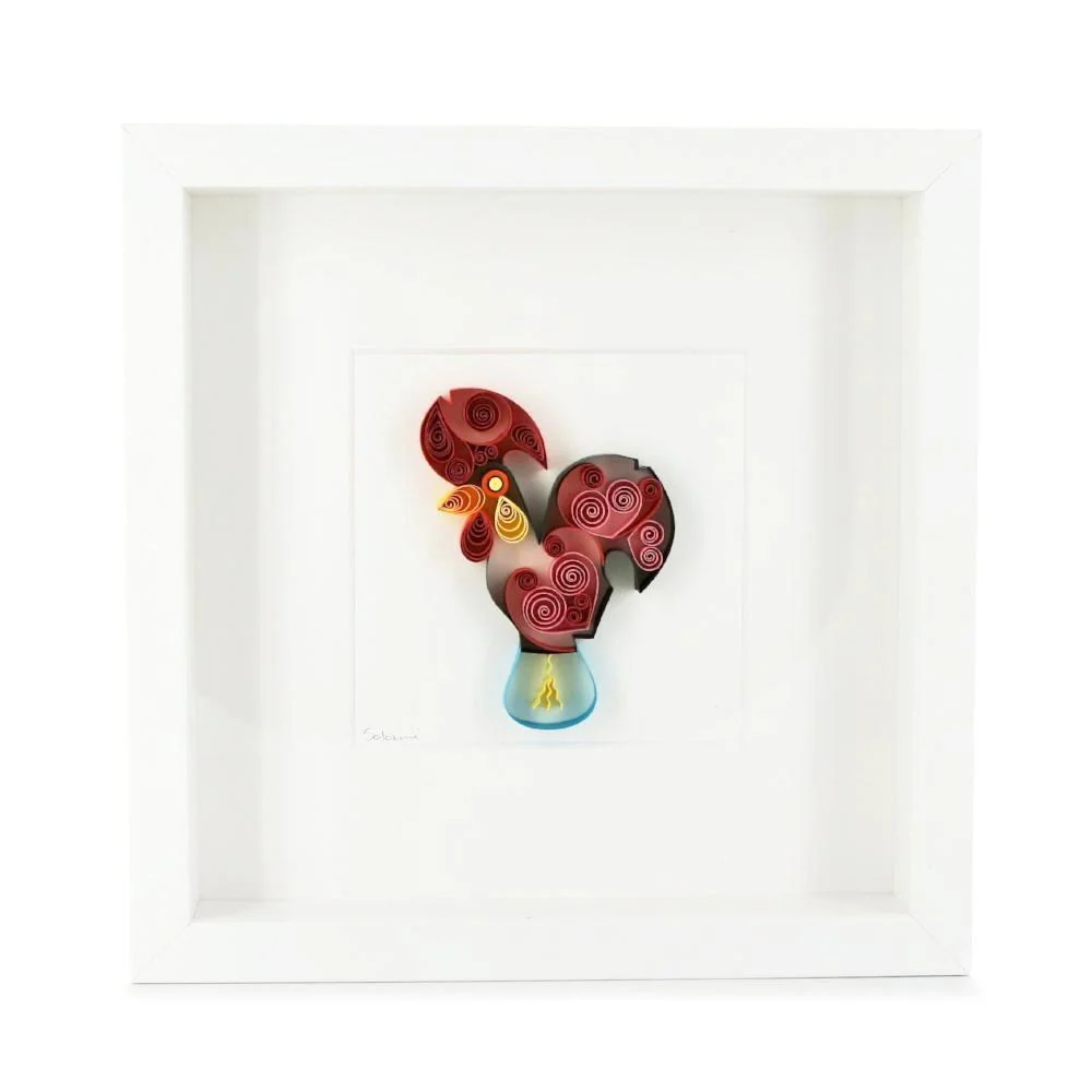 Tableau en paperolles "Coq de Barcelos"