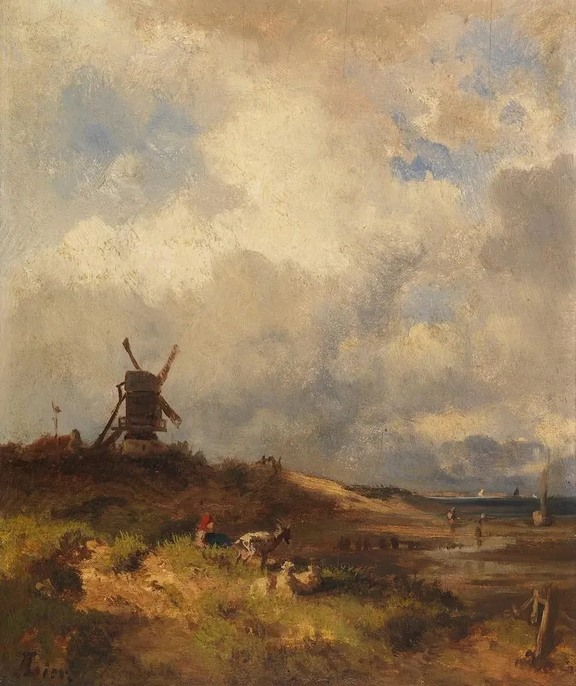 Tableau Paysage côtier avec moulin à vent - Adolf Heinrich Lier | Reproduction