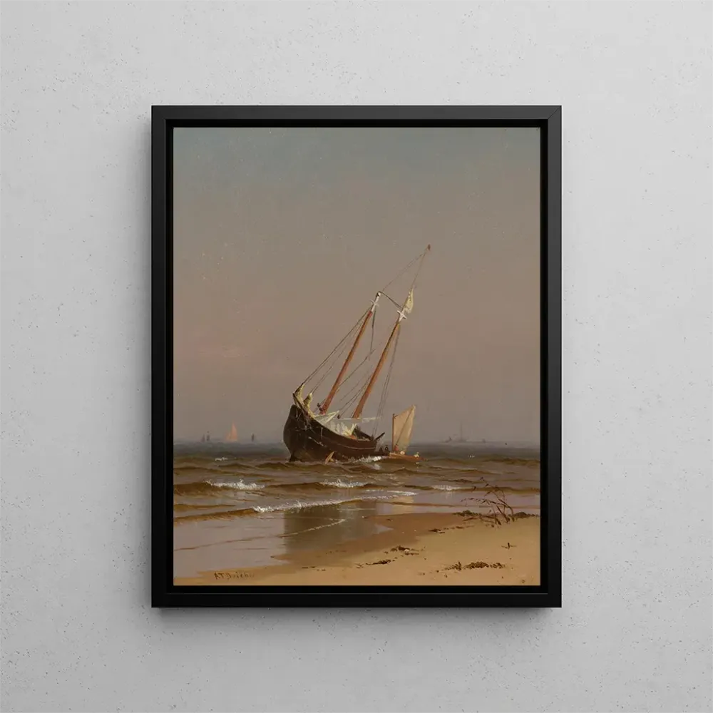 Tableau Paysage marin : bateau échoué sur la plage de Salisbury - Alfred Thompson Bricher | Reproduction