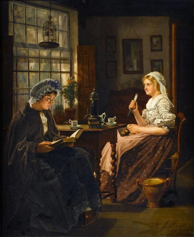Tableau Éplucher les pommes de terre - Adrien Jean Madiol | Reproduction