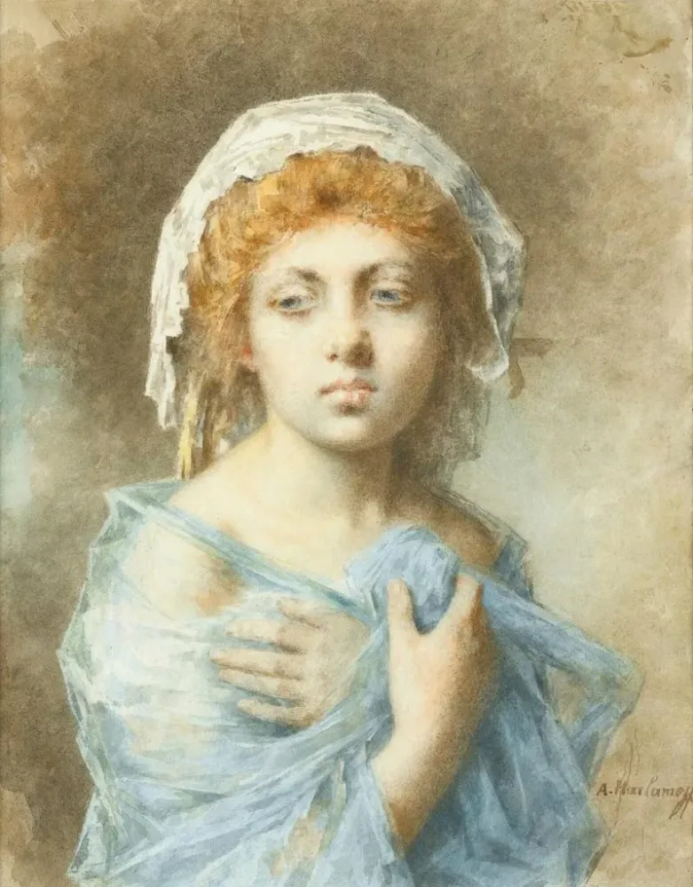 Tableau Portrait d'une jeune femme - Alexei Harlamoff | Reproduction