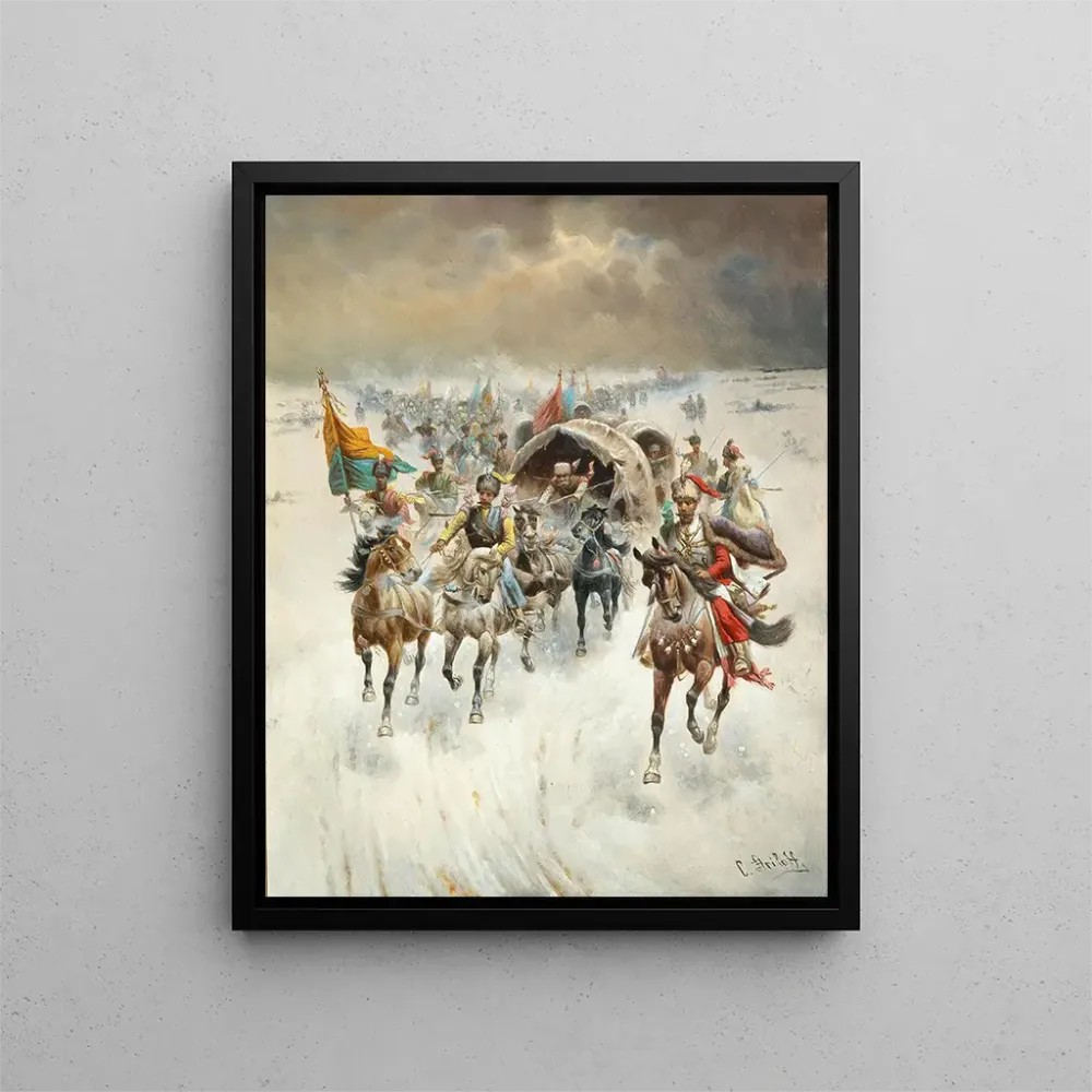 Tableau Procession cosaque dans un paysage hivernal - Adolf Baumgartner-Stoiloff | Reproduction