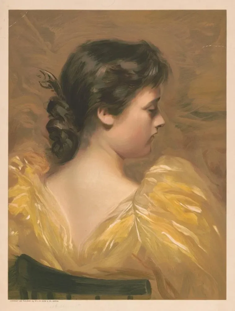 Tableau Profil d'une femme assise portant une robe jaune - . W. Elson Co | Reproduction